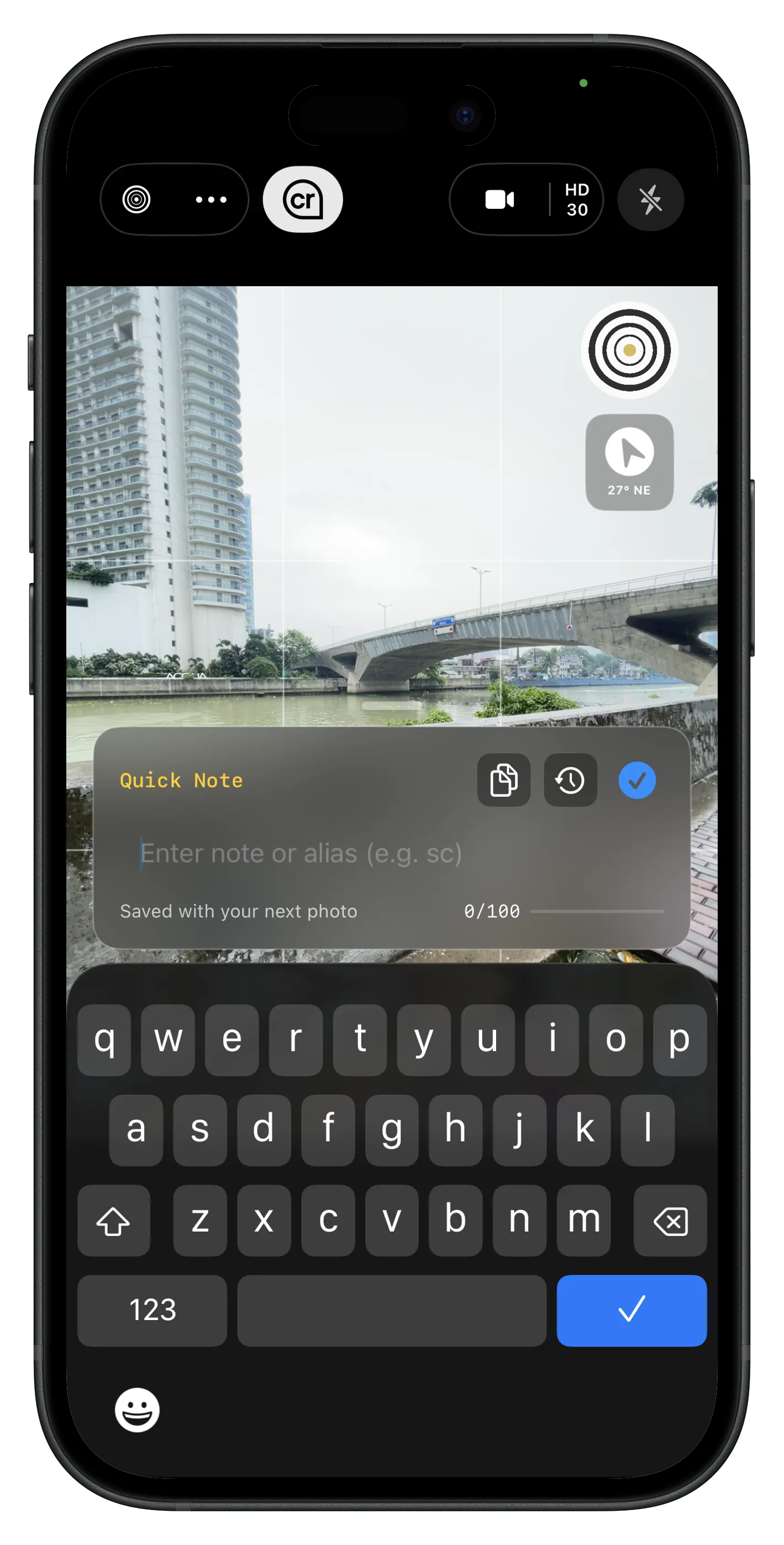 Lens interface for adding notes to a field capture